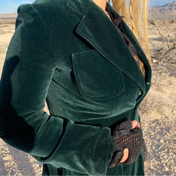 SOLD Vintage 70s Union Workers Dark Green Velvet Retro Blazer Jacket - Picture 3 of 4